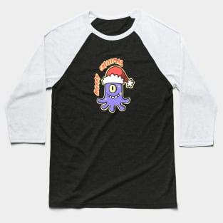 Cute Alien Cartoon with Santa's Hat Baseball T-Shirt